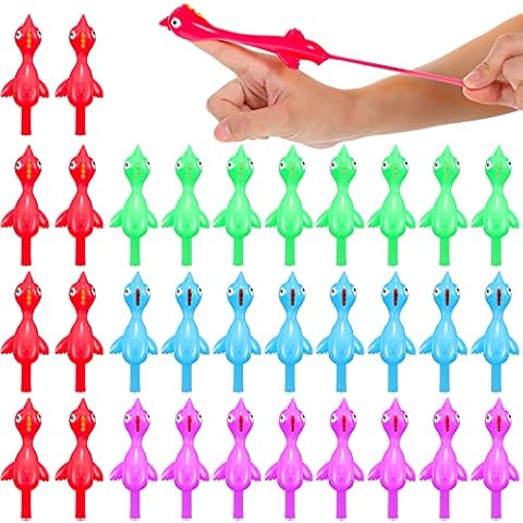 Sumind 32 Pieces Sling Shot Chicken Catapult Toy, Flying Chicken Toy, Stretchy Chicken Toy for Fun Christmas Easter Chicken Party Activities for Teens (Red, Blue, Green, Purple) Cover