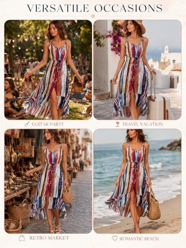 Image of BROVAVE Women's 2026 Summer Casual Boho Sundress Spaghetti Strap Midi Dress