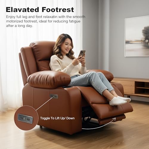 Image of S Craft Sofas Italian Genuine Leather(Body Touch) Single Seater Luxury Electric Recliner Sofa | Premium Comfort Modern Reclining Sofa for Living Room & Home Theater