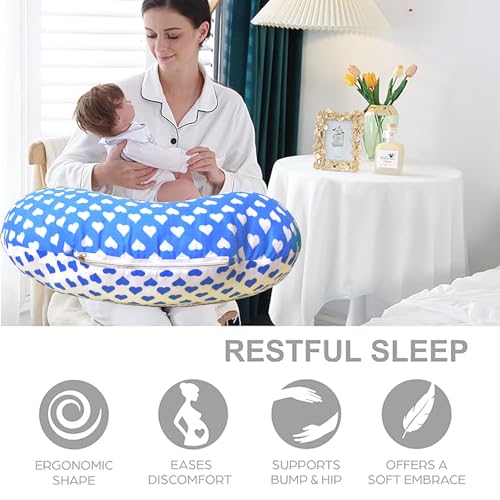 Image of VParents Feeding Pillow, Breast Feeding Pillows Vacuum Packed Cotton Nursing Pillow and Positioner, Breastfeeding, Bottle Feeding, Baby Support Rosy (Blue) 110486