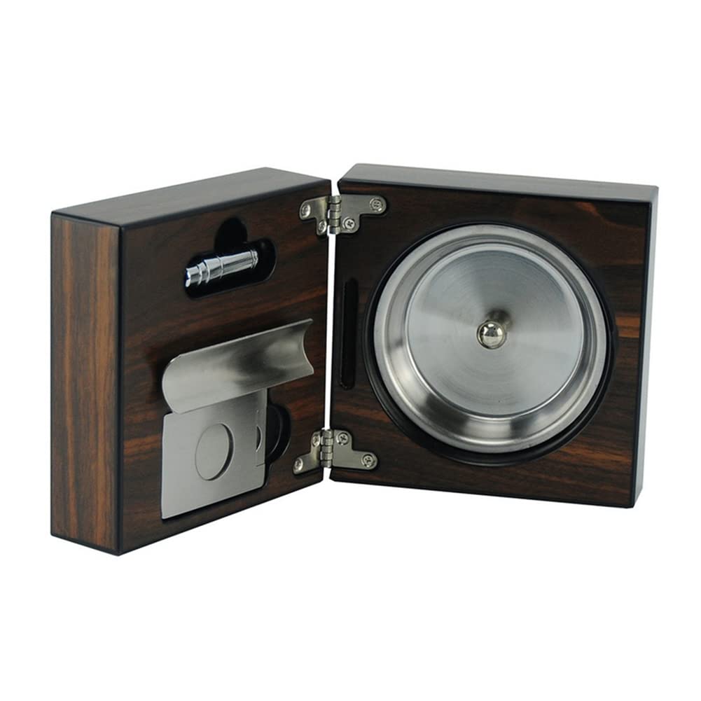 Cendrier rétro pliable en bois avec cutter et poinçon, ensemble compact en acier inoxydable