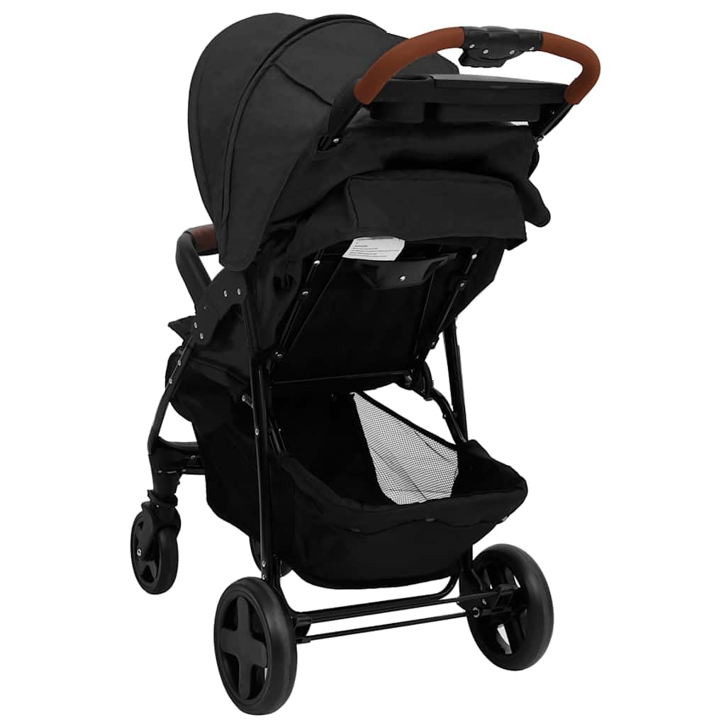 2-in-1 Kinderwagen Buggy Anthrazit Stahl mit Liegefunktion klappbar faltbar für Baby Kleinkind Neugeborenes mit Sonnendach und Regenschutz für Stadt Gelände Reise Urlaub