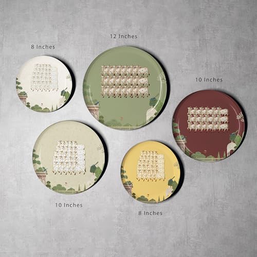 Image of Pichwai Nandi Cow Wall Plates- Elegant Metal Wall Decor Set for Living Room, Bedroom & Office | Decorative Wall Art & Home Decor Gift Items for Men & Women | Set of 5