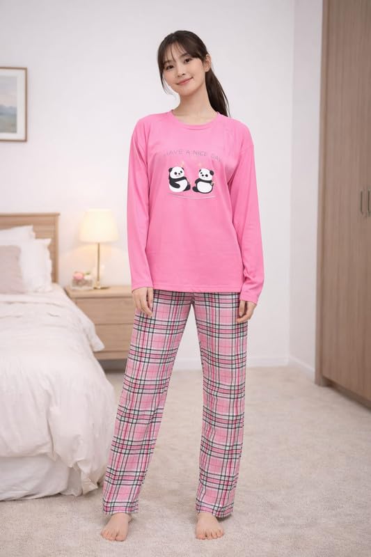 Image of LUXERUDRA Women's Pajama Set, Soft Breathable Korean Style Nightsuit with Top & Full Pants, Lightweight Loose Fit Nightwear & Loungewear for Girls & Women.