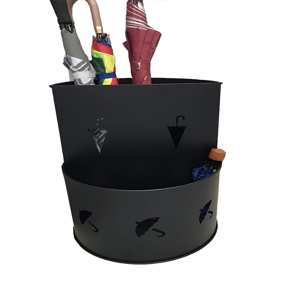 Porte-parapluie métal noir 50cm avec égouttoir séchoir de rangement intérieur