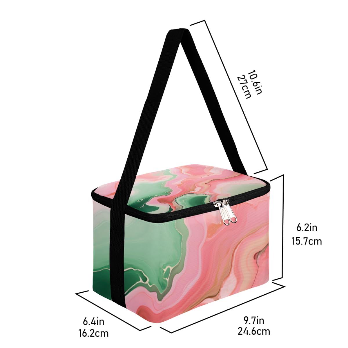 Lunch Bags for Women Men 9 Cans,Ink Paint Abstract Hot & Cold Food Delivery Bag Insulated Grocery Bag Insulated Lunch Box Pinks Green Liquid Texture Cooler Bag for Office Work Picnic Beach