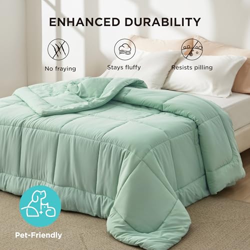 Image of Bedsure Comforter Duvet Insert - Quilted Comforters Queen Size, All Season Duvet, GentleSoft Down Alternative Bedding, with 8 Tabs, Gifts for Women /Men, Sage Green, Queen 88 x 88 Inches