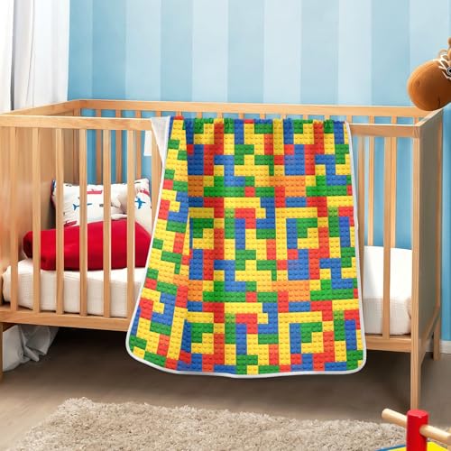 Image of Nursery Bed Blankets for Boys Girls Soft Swaddle Blanket for Infant Toddler 30X40in A Colorful Block Pattern with Different Colors and Shapes