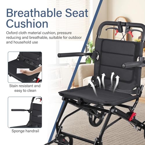 Image of 2026 Upgraded Wide Seat Transport Wheelchair, 18.1 inch Lightweight Foldable Travel Wheelchair for Seniors, Portable All-Terrain Transport Chair with Brake, Seat Belt, 300 lbs Capacity