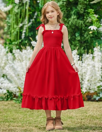 Arshiner Girls Summer Dress Boho Beach Casual Smocked Maxi Dresses 6-13 Years4