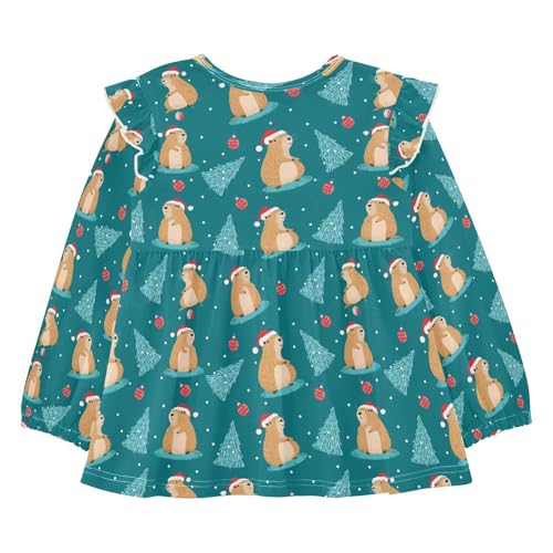 Christmas Cute Capybara Girls Shirts Cotton Long Sleeve Ruffle Toddler Tee Tops2