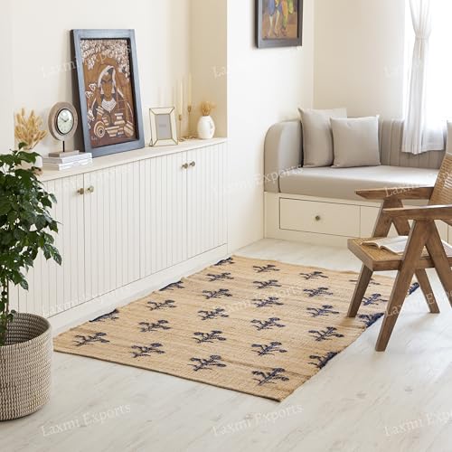 Tapete decorativo rectangular de algodón y yute azul 2'x3' miniatura 3