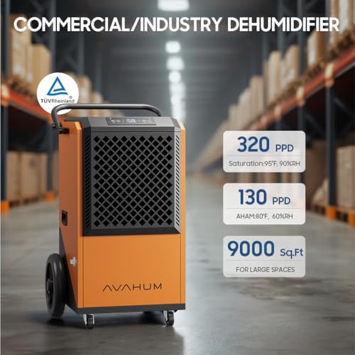 Image of 320 Pint Commercial Dehumidifier,9,000 Sq.Ft Industrial Dehumidifierfor Basement Warehouse,Large Heavy Duty Commercial Grade Dehumidifiers with Drain Hose, Auto Defrost,5-Year Limited Warranty