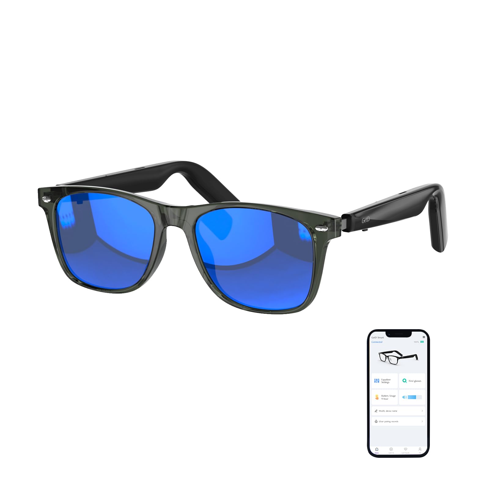 GetD Bluetooth Sunglasses for Men/Women, AI Translator, 11H Battery Life, Polarized Lens, UV Protection, Voice Control, Built-in Mic & Speakers, Smart Eyewear for Gaming Meeting Travel