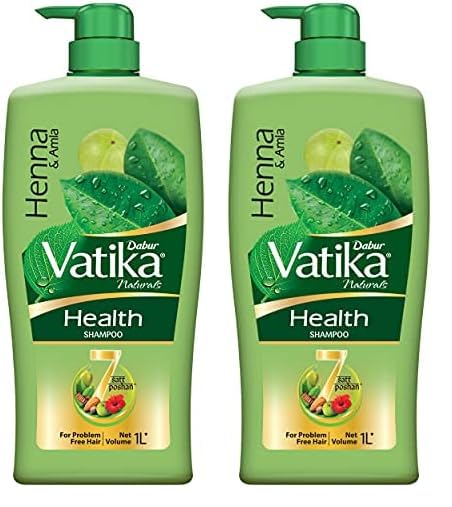 Image of Dabur Vatika Health Shampoo - 1L | With 7 natural ingredients | For Smooth, Shiny & Nourished Hair | Repairs Hair damage, Controls Frizz | For All Hair Types | Goodness of Henna & Amla (Pack of 2)