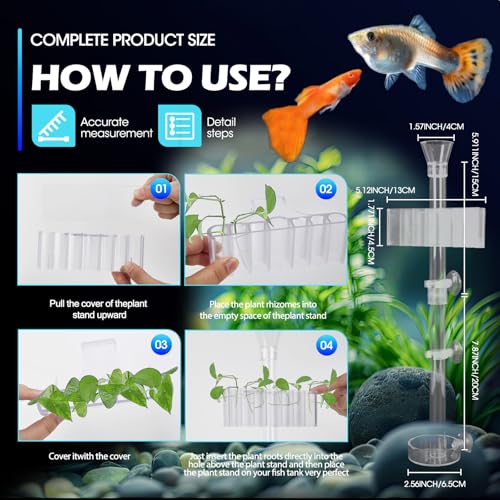 Image of 2PC 7 Holes Upgraded Aquarium Plant Holder, Aquatic Plants Cup for Tank, Fish Tank Plant Holder with Long Hook, Aquarium Feeder for Aquascape Decorations on Top of Tank (2Sets)
