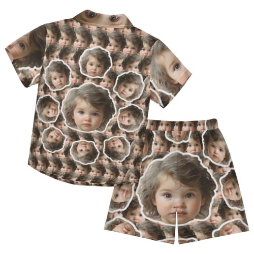 Image of 3T Toddler Boy Shorts Set Teal Hawaiian Button Down Shirts Summer Outfits for Little Boy