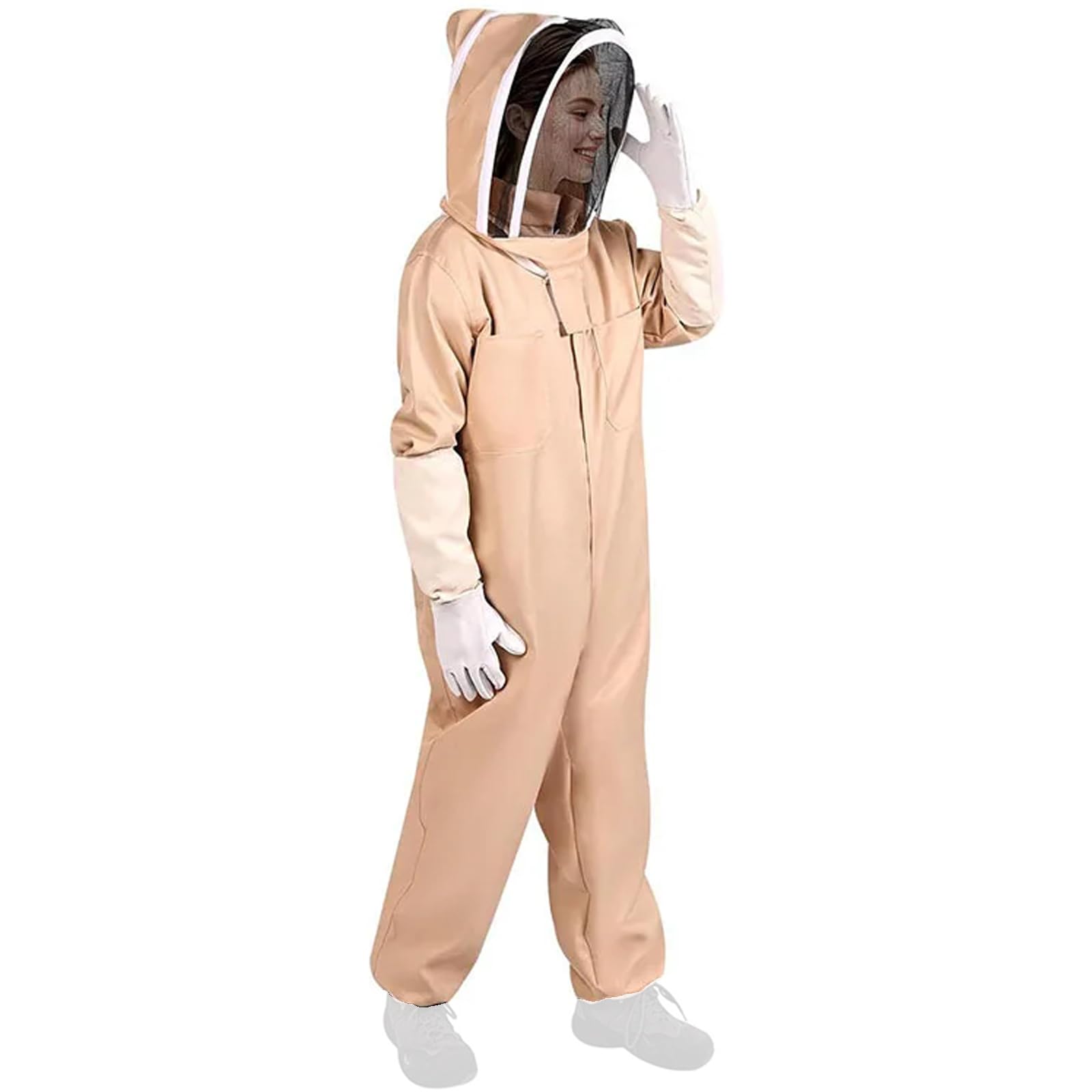 Tuta da Apicoltore Protezione per Tutto Corpo Guanti ventilati in Misto Cotone Attrezzatura per Velo Staccabile per la Raccolta Attrezzatura per Apicoltore per Tutto Corpo Guanti in Pelle