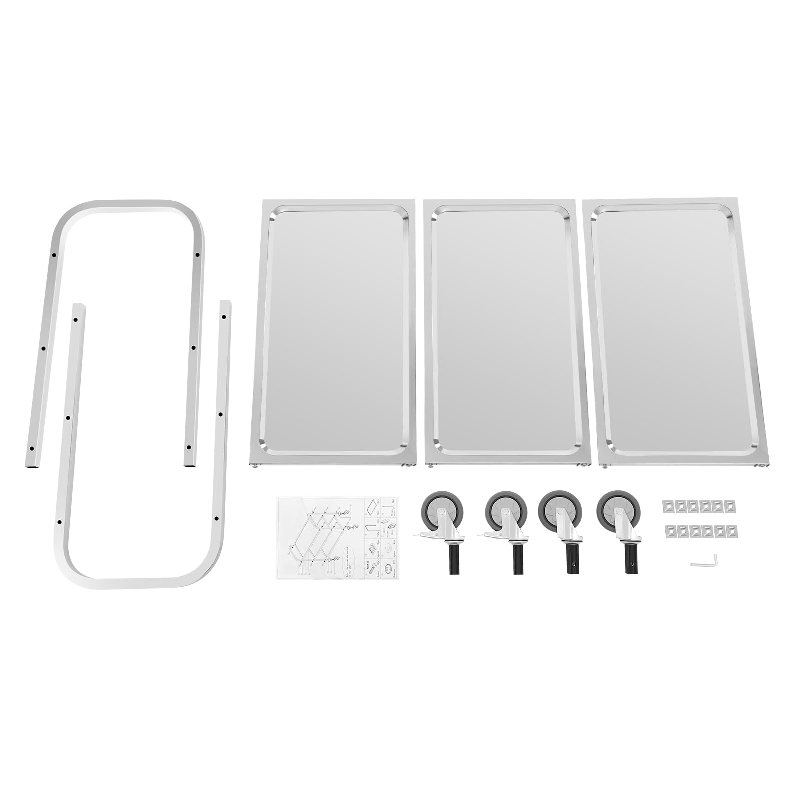 Carrello da portata a 3 ripiani, in acciaio inox con ruote e freni, 75 x 40 cm, carrello da cucina arrotolabile, portata 20 kg per livello, per ristorante, cucina e casa