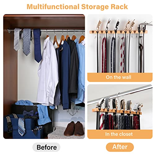 Wooden Tie And Belt Rack, Belt Hanger For Closet 12 Belt And 11 Tie Hanger, Holds 2 In 1 Wall Mount Or Hanging Holder, Space Saving Hanger For Tie And Belt Organizer For Closet Door Wall #TOP1