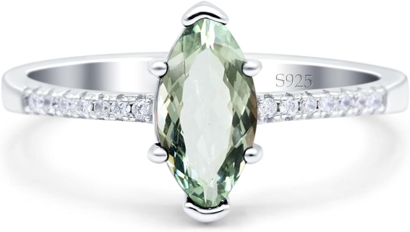 Blue Apple Co. Marquise Solitaire Accent Dazzling Wedding Engagement Ring Round Simulated Cubic Zirconia 925 Sterling Silver