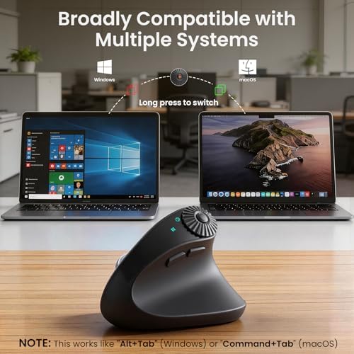 SABLUTE MAM51 Ergonomic Mouse Wireless with Side Scroll Wheel, Bluetooth Mouse with 4000 DPI, 8 Buttons Office Wireless Computer Mouse, Small to Medium Sized Hands Vertical Mice for PC and Desktop - 5