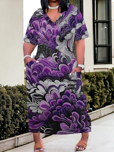 Image of SUZONANA Plus Size Dresses for Curvy Women African Print American Dress Summer Outfits Casual Loose with Pocket
