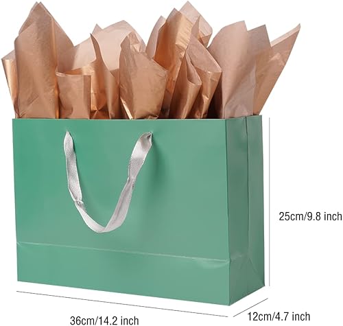 Miniatura 6 de ysmile Bolsa de regalo verde extra grande individual con papel de envoltura para mujeres 16.5 "Bolsa de papel preminum con asa