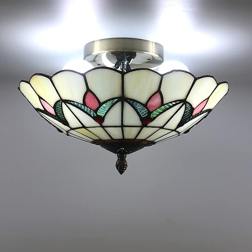 Miniatura 5 de Lámparas de araña vintage de 16 pulgadas, estilo Tiffany lámpara de techo de montaje empotrado (16 pulgadas, 15.7 in) Y)