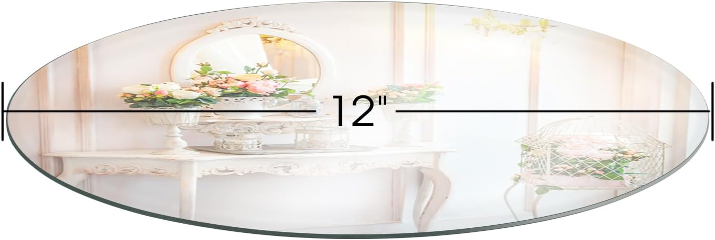 12" Round Mirror Plates, Glass Flat Mirrors, Circle Mirror Candle Plates for Table & Wedding Decorations, 2mm, 12 Pack