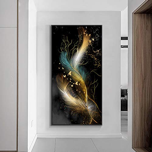 Impression toile plumes fond noir peinture affiche nordique haut de gamme