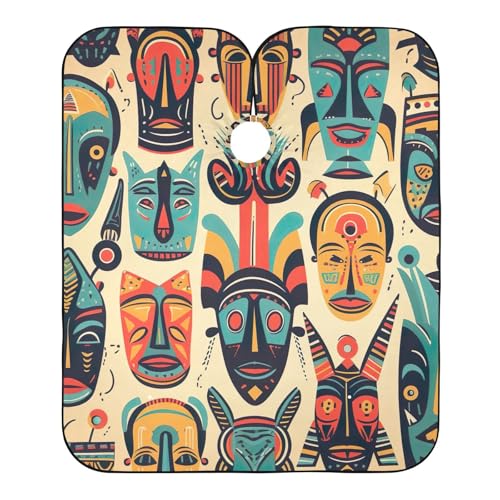 Hezely African Tribal Masks Hair Dye Cape, Barber Cape for Adults,Waterproof Salon Cape,Waterproof Hairdressing Styling Hair Cutting, 65