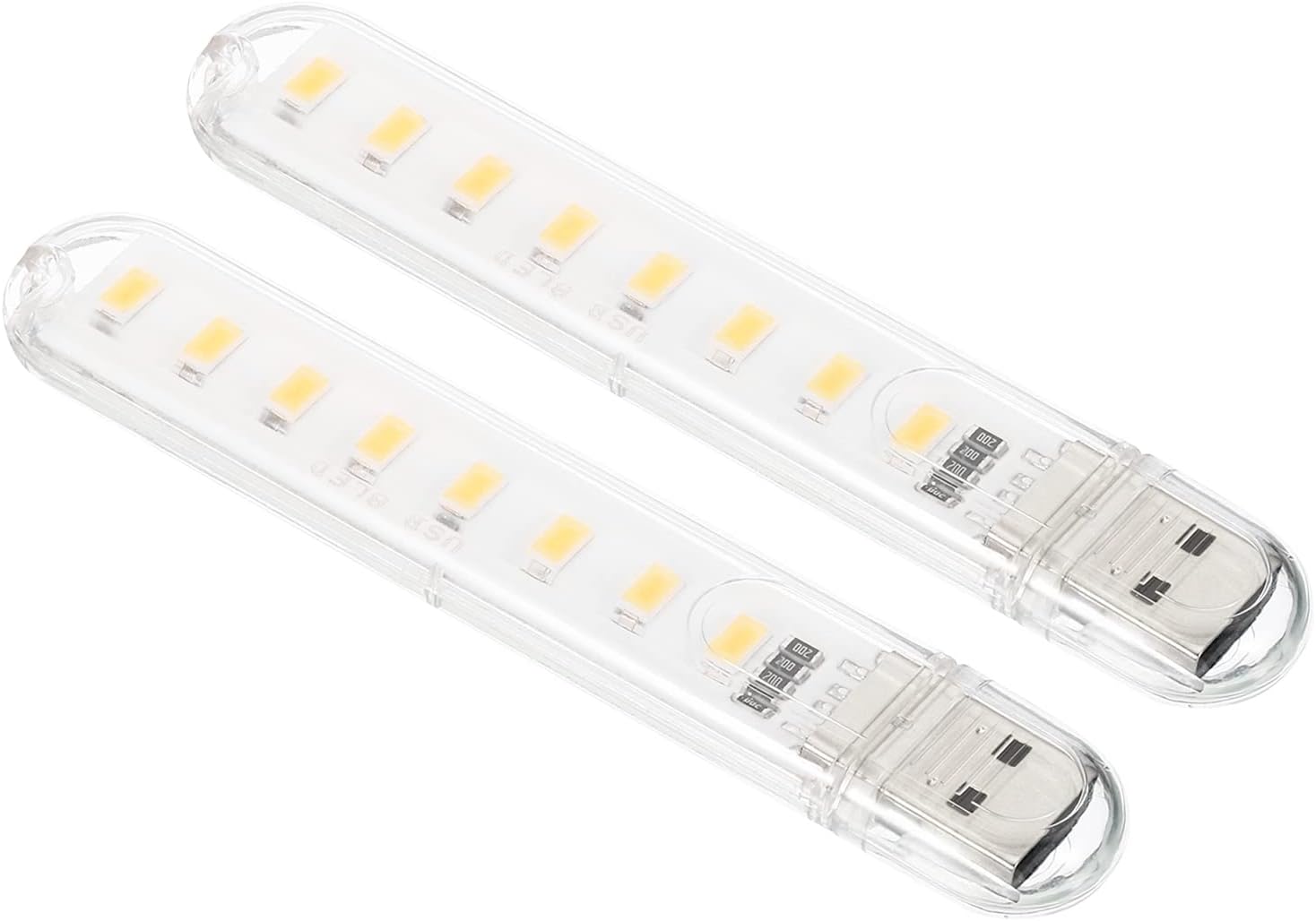 USB Night Light, 2 Pack Portable Plug-in Mini LED Lamp Stick 8 Beads for Home Decor Reading Sleeping Camping, Warm White