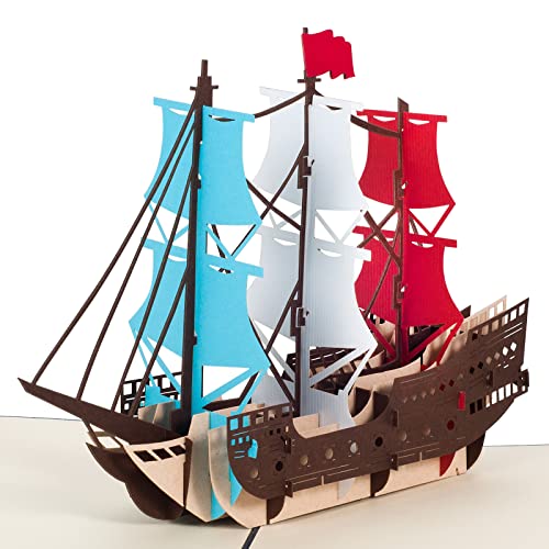 Tarjeta de cumpleaños desplegable 3D, tarjeta de ánimo, tarjeta de graduación, velero con sobre, corriendo el viento y las olas