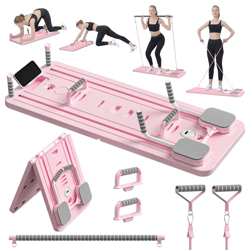JANUA Pilates Board - Pilates Reformer Set Multi-Purpose Foldable Pilates Reformer Board for Home 5 in 1 Pilates Sliding Board (Pink Set)