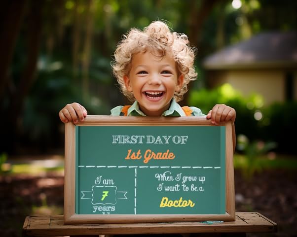 Miniatura 2 de Pizarra para el primer día de escuela, 14 x 11 pulgadas, letrero de regreso a clases para niños, niñas, niños, reutilizable, de madera para el