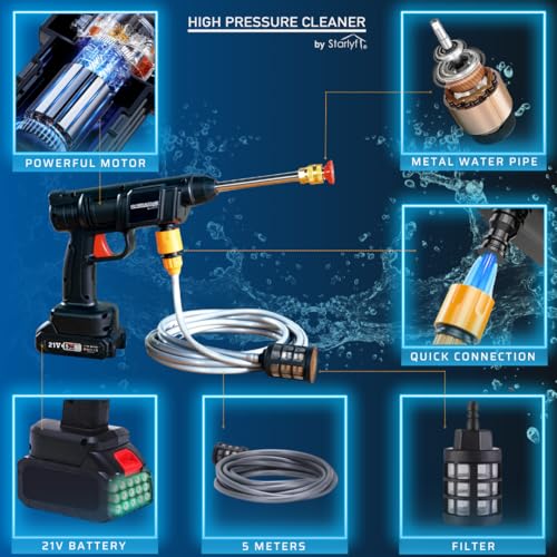 STARLYF High Pressure Cleaner, Cordless Pressure Washer, Portable, 75W Motor, Rechargeable Battery, Car - Image 2