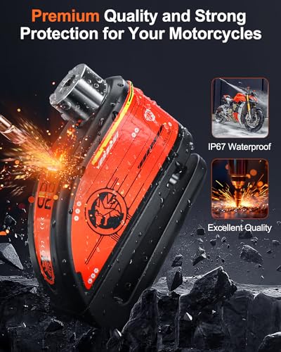 Motorcycle Disc Lock with Alarm, Rechargeable 120dB Anti-Theft Alarm with 5.9FT Reminder Cable, Motorcycles Locks Waterproof Disc Lock for Motorcycle, Bike, Scooter, E-Bike, Black