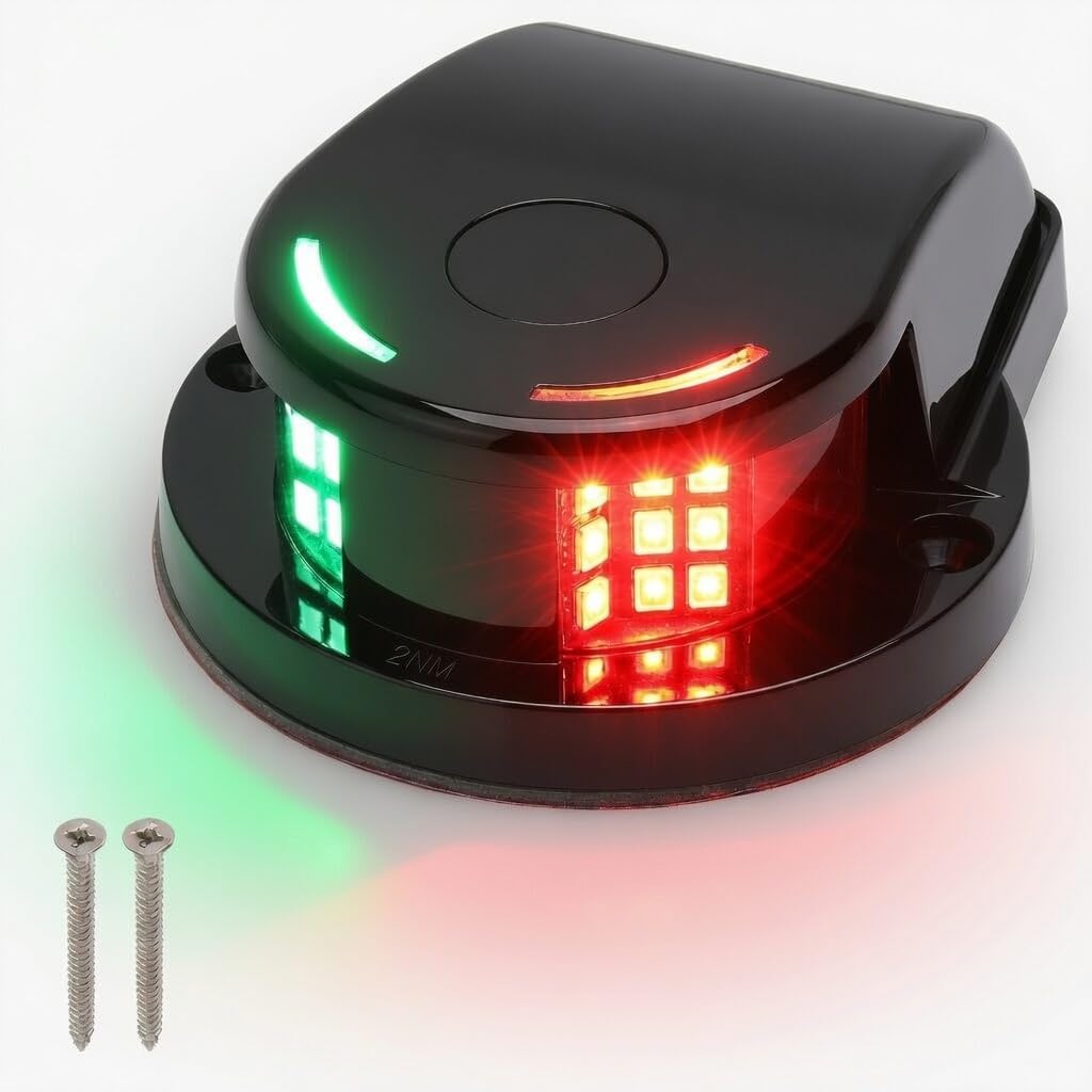 12V LED Boat Navigation Light, Red/Green Bow Light, IP67 Waterproof | Compatible with pontoon boats, fishing boats, yachts, skiffs, and other 12V marine vessels.