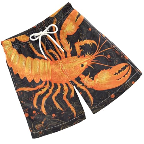 Pigsaly Boys' Swim Board Shorts Cute Lobster Sparkle Boy's Swim Trunks Kids Swimwear M