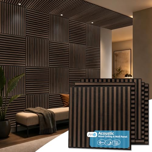 Art3d Acoustic Slat Wood Panels - 12-Pack 2x2ft Soundproof Drop C...
