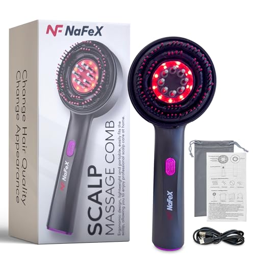 NaFeX Scalp Massage Comb with Infrared Light & Oil Infuser 3 major Modes 72 Massage Teeth 8 Liquid Guide Roller Balls Type-C Rechargeable IPX7 Waterproof Hair & Scalp Massager for Hair Growth