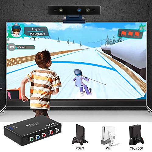 PORTTA Component to HDMI Converter with Scaler 1080p 720p, YPbPr + R/L Audio to HDMI Adapter, 5 RCA RGB to HDMI Video Converter for PS2 PS3 PSP DVD Wii Xbox 360