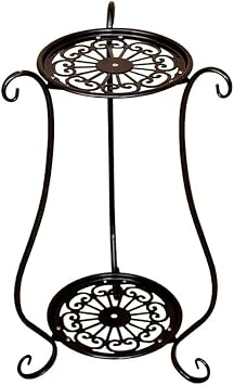 Flower Stand, 2 Tiers, Garden Rack, Flowerpot Stand, Rack, Iron, 2 Pots, Outdoor, Indoor, Bonsai Shelf, Plant Shelf, Gardening Rack, Easy Assembly, Shelf, Floor Stand, Hanging Shelf, Flower Stand, Decorative Plants, Nordic, Flower Stand, Plant Black Height 23.6 inches 60 cm