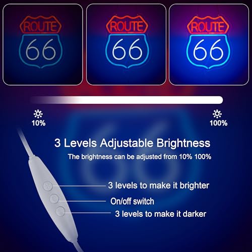 Image of Historic Route 66 Neon Sign for Wall Decor Dimmable Route 66 LED Neon Light Sign Decor
