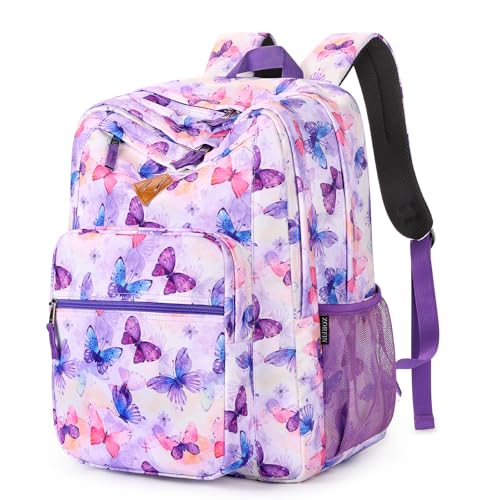 Image of ZORFIN 26L Backpack for College, and Travel: Water Resistant Bookbag - Butterfly Purple