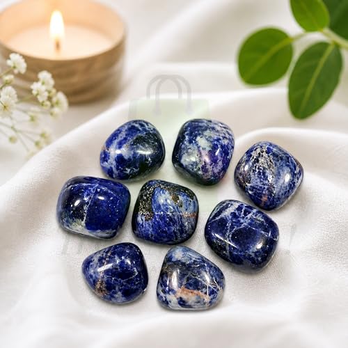 Image of Crystal Sodalite Tumble Stone Pebble Tumbled Gemstone for Reiki Healing Vastu Correction Gravels for Aquarium Home Decor Garden Table 100 Gm