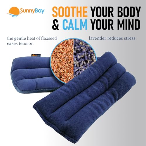 Image of SunnyBay Lavender Microwave Heating Pad, Microwavable Neck Wrap & Heat Pack for Moist Hot Therapy, Heated Neck Warmer for Neck, Shoulder & Back Pain Relief, Flaxseed Filling, 26x6, Navy Blue