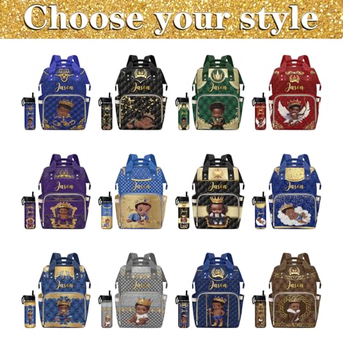 VPrtious Personalized Diaper Bag Mommy Bag with Multi-function Shoulders Outdoor Backpack for Newborn Baby Boy Crown, Customized Nappy Backpack with Thermal Pockets Nursing Bags for New Year