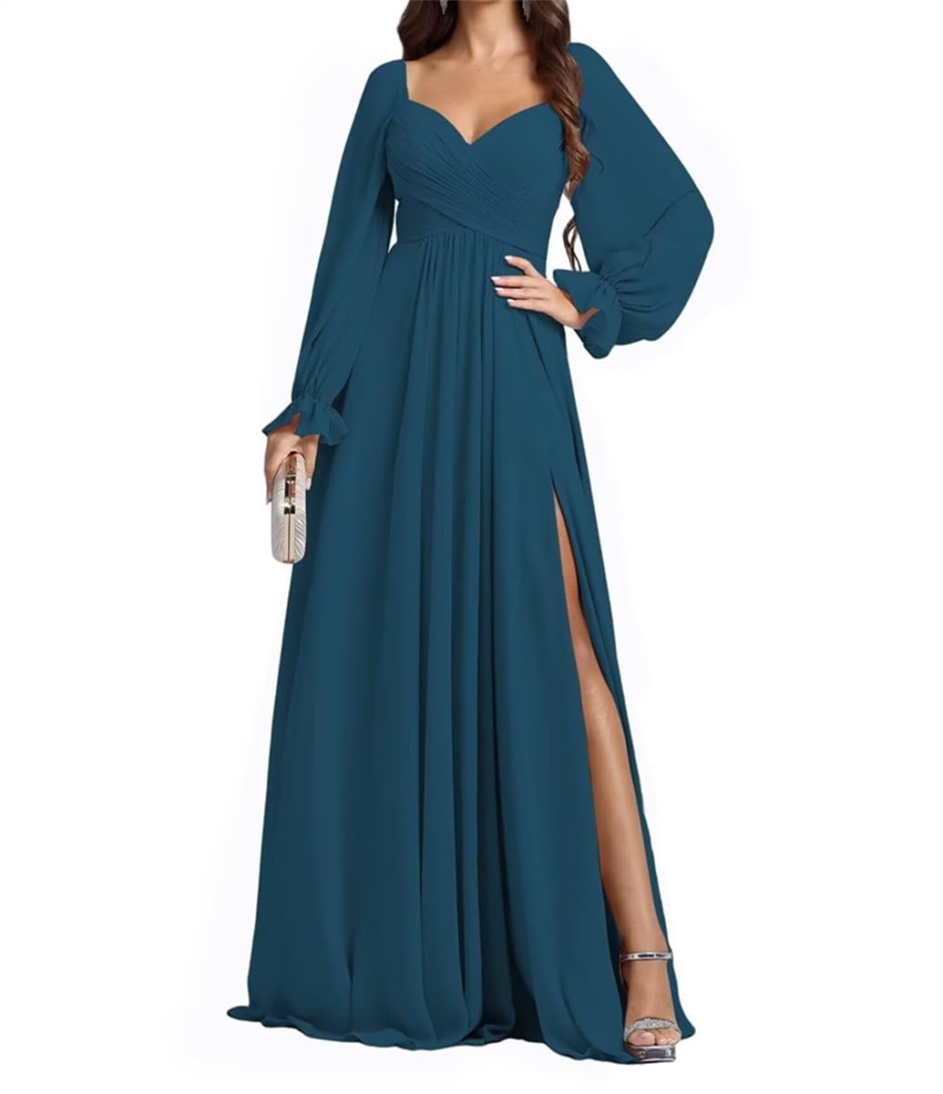 Robe de demoiselle d'honneur col en v manches longues de soirée - 8